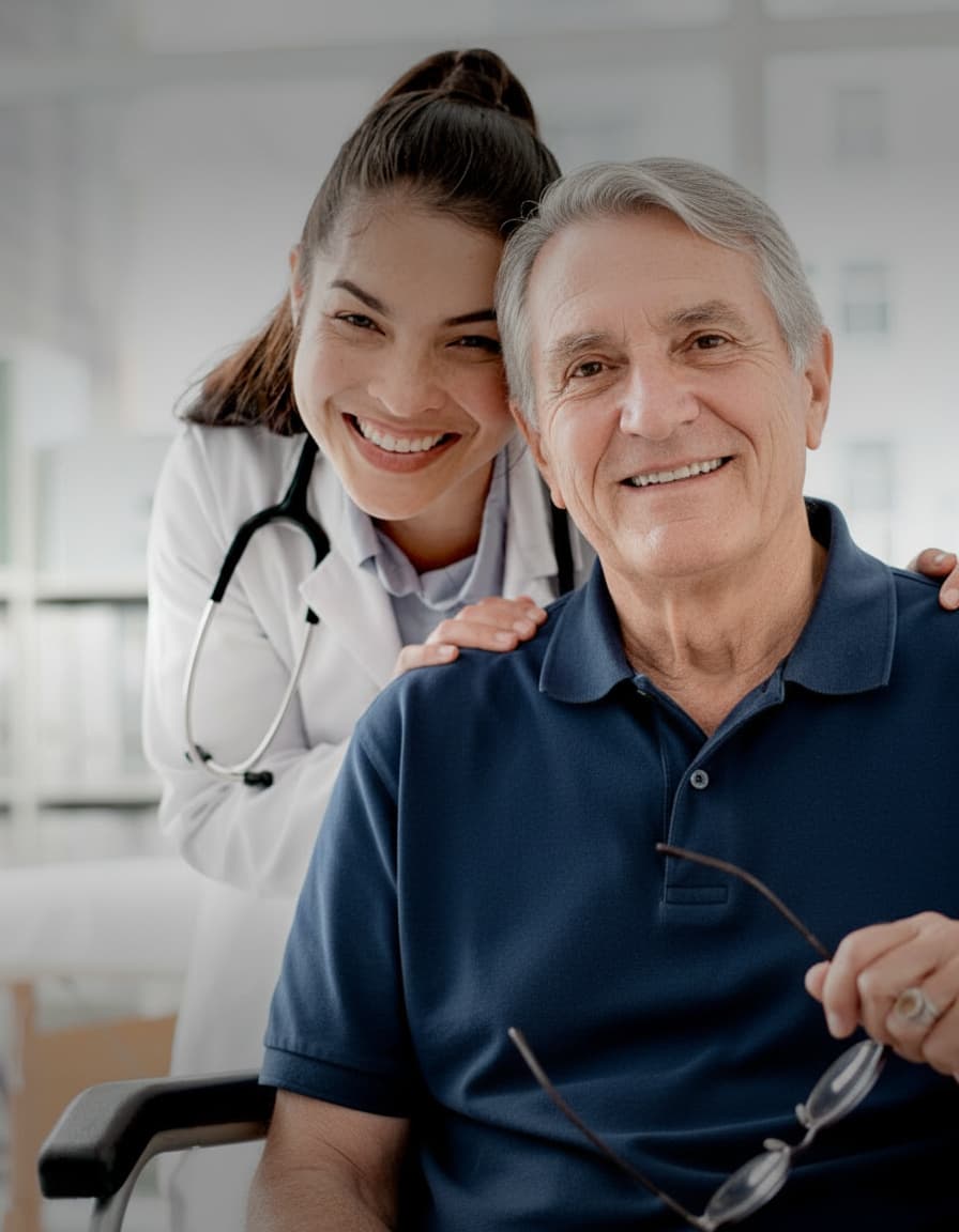 Senior care specialist with elderly patient